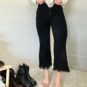 Black fringe corduroy pants